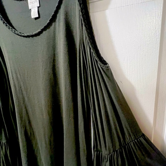 CHICOS SIZE 1 WOMENS GREEN BLOUSE LONG SLEEVES - Picture 3 of 10